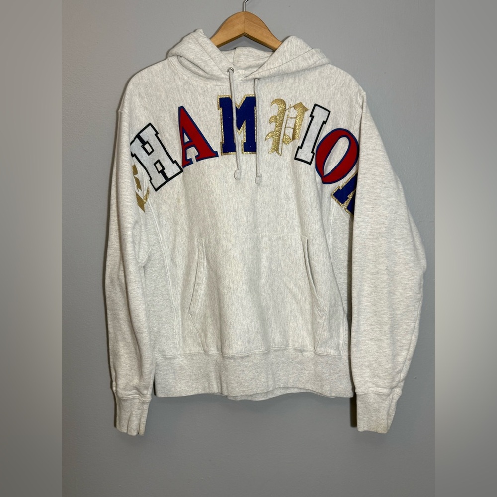 Vintage Champion Embroidered Letter Spell Out Hoodie Sweatshirt | Medium